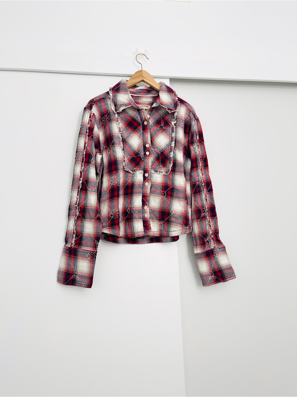 NWOT Free People Georgia Plaid Embroidered Button Down Size XS